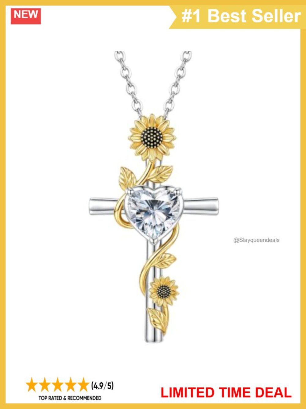 1CT Moissanite Cross Necklace 925 Sterling Silver Sunflower Pendant